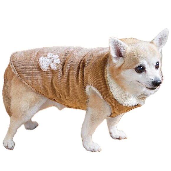 Tan Brown Corduroy Pet Winter Jacket Faux Fleece-Lined Unisex Apparel NWT - Picture 1 of 9